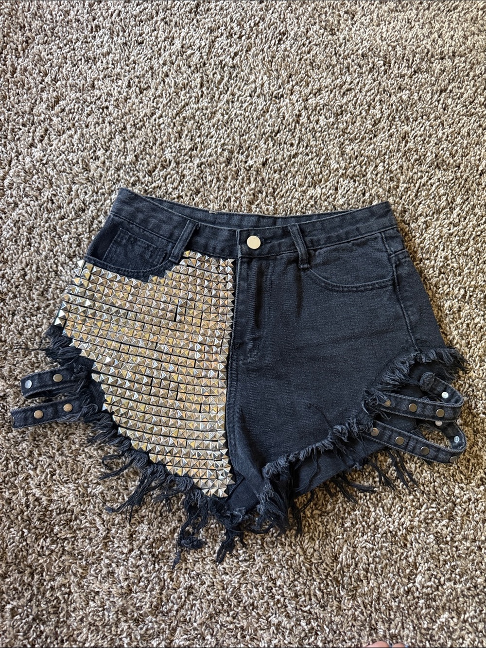 Black Studded High-Rise Denim Cutoff Shorts